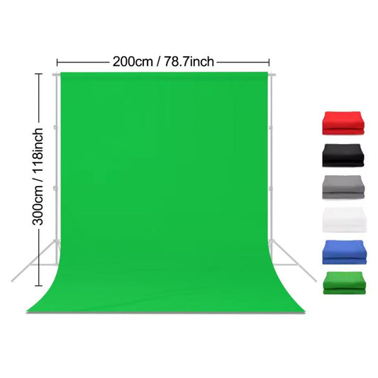 Greenscreen baggrund 200 x 300 cm – Inkl. stof i 6 farver