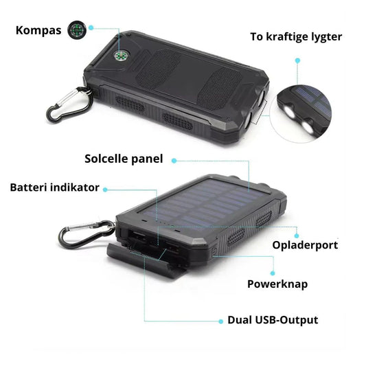 Nødradio med solcelle & 20.000 mAh Powerbank med solcelle - PAKKE