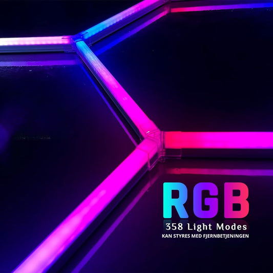 Premium RGB Hexagon-lampe, 5 Grid System, 160 x 230 cm med fjernbetjening