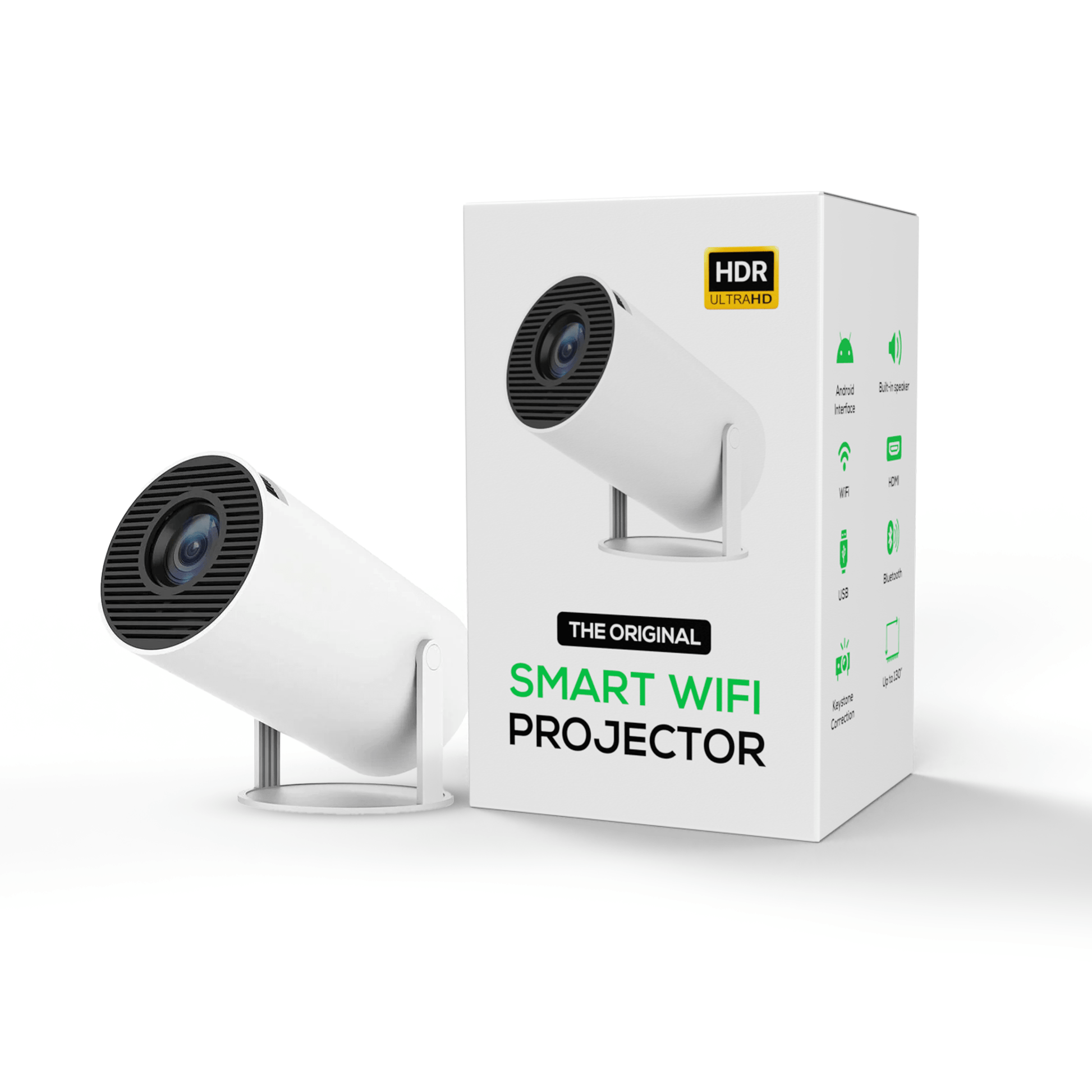 Wifi Projektor (Op til 130") med Android 11, WIfi, bluetooth, HDMI og USB