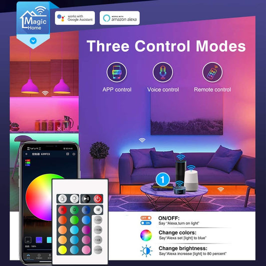 App-styret LED Strip lyskæde indendørs - 15 meter med fjernbetjening - Forbedret version