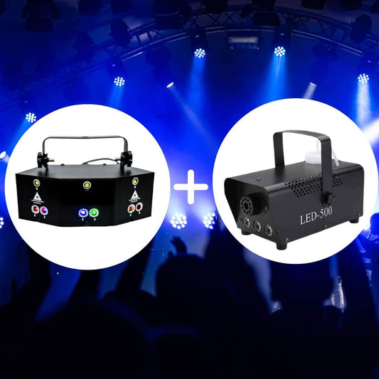 Rave Party Bundle - Laser - Lyseffekt / Auto Musikstyring + Røgmaskine med LED