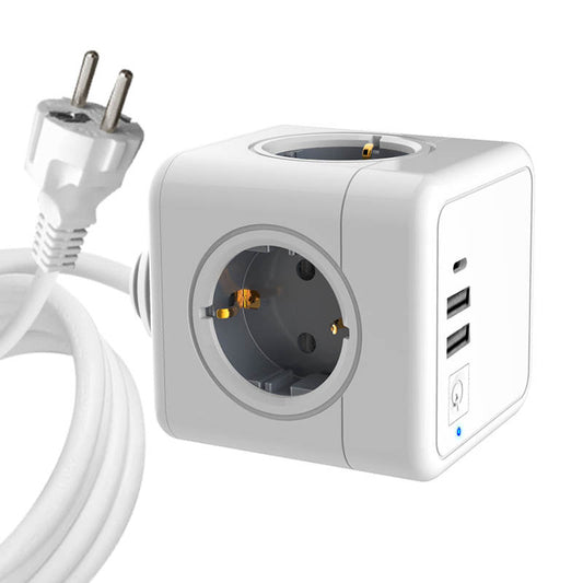 Smart Cube fleksibel Stikdåse - 4 udtag, 2 USB A stik, 1 USB C stik