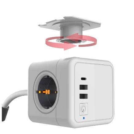 Smart Cube fleksibel Stikdåse - 4 udtag, 2 USB A stik, 1 USB C stik