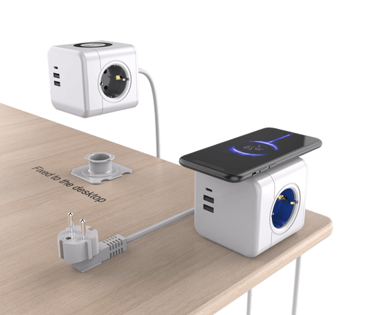 Smart Cube fleksibel Stikdåse - Trådløs oplader, 3 udtag, 2 USB A stik, 1 USB C stik