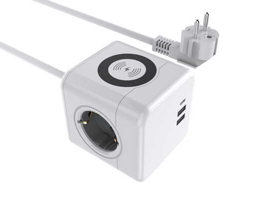 Smart Cube fleksibel Stikdåse - Trådløs oplader, 3 udtag, 2 USB A stik, 1 USB C stik