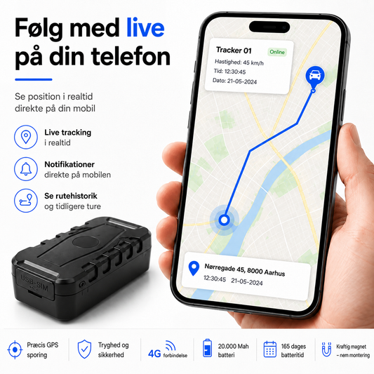 4G Premium GPS Tracker med APP perfekt til bil/båd/MC - Holder strøm i 165 dage