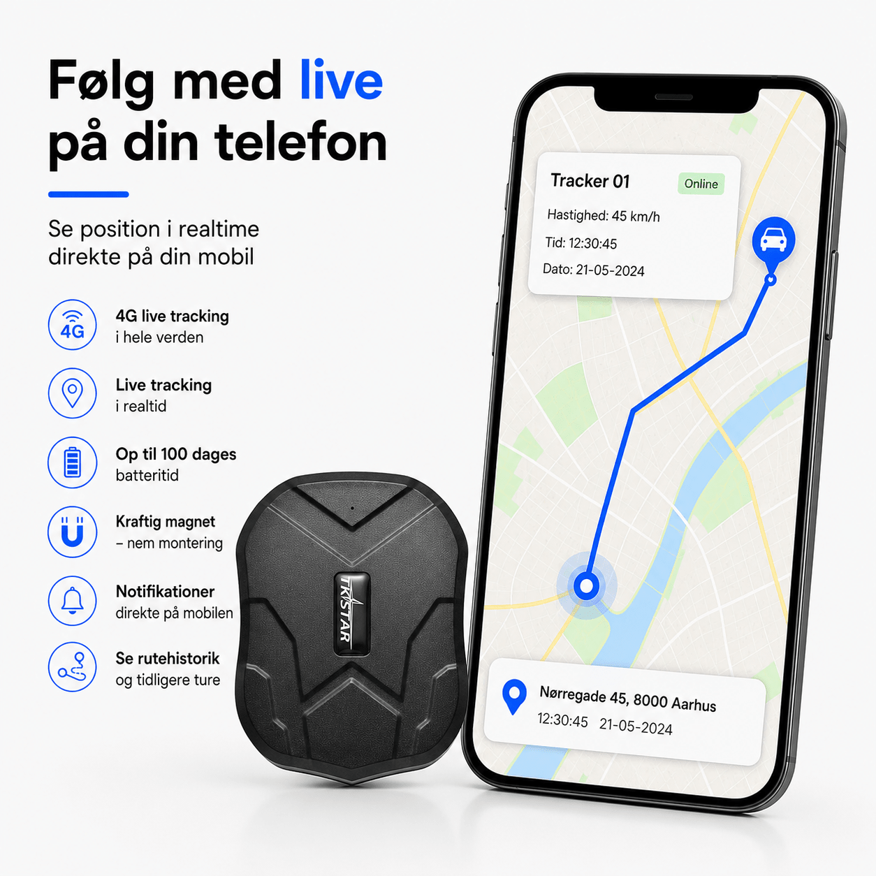 4G GPS Tracker med APP perfekt til bil/båd/MC