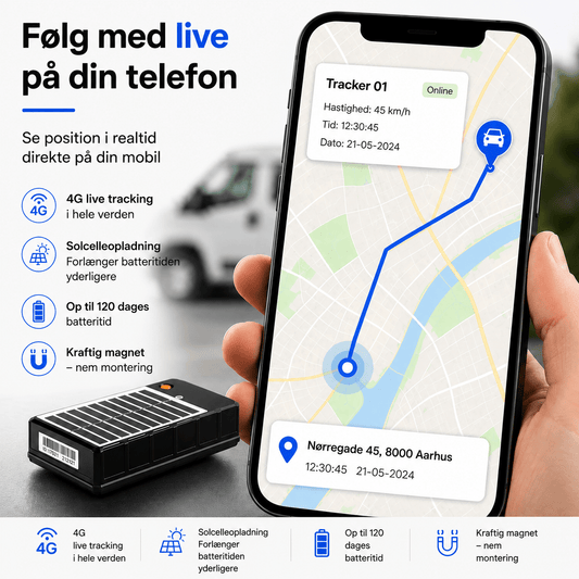 4G GPS Tracker med Solcelle, App og live opdatering