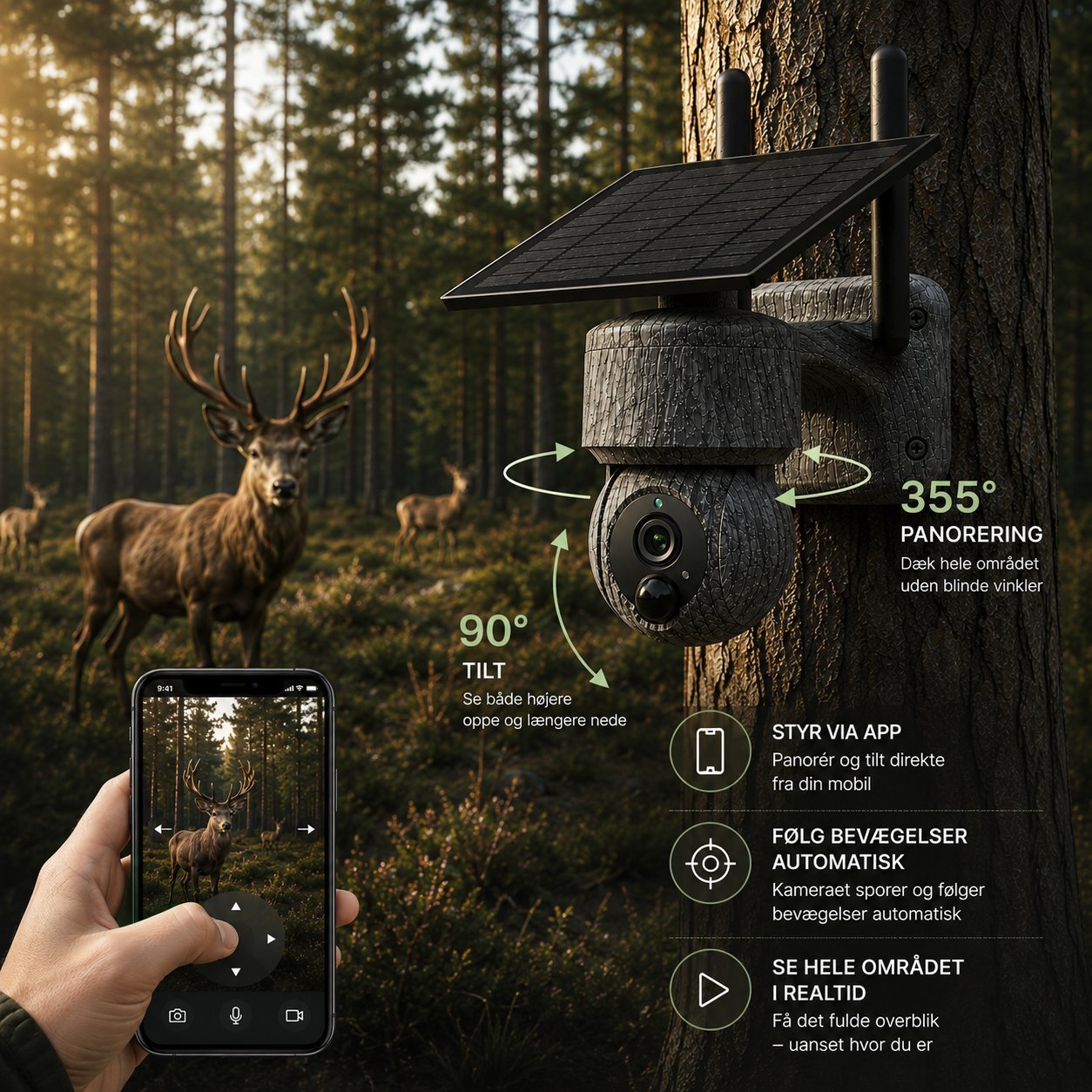 4G Vildtkamera med Pan/Tilt funktion, App, Live streaming og meget mere!