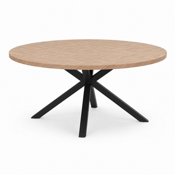 Rundt Spisebord Ø160 cm – Sildebensmønster & Sort Metal
