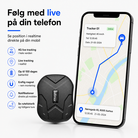 4G GPS Tracker med APP perfekt til bil/båd/MC