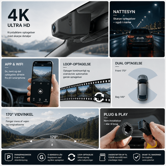 Dashcam 4K WiFi til Škoda Enyaq (2020-2026) Front & bagkamera