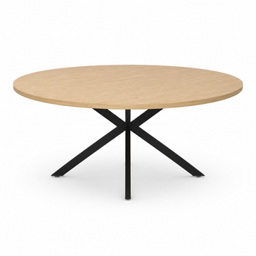 Rundt Spisebord Ø160 cm – Egetræsfinish & Sort Metal