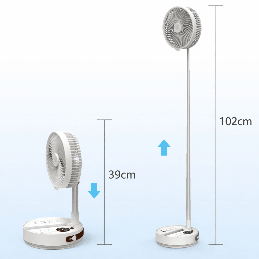 Foldbar Ventilator m. Fjernbetjening (7200 mAh) – Op til 113 cm høj