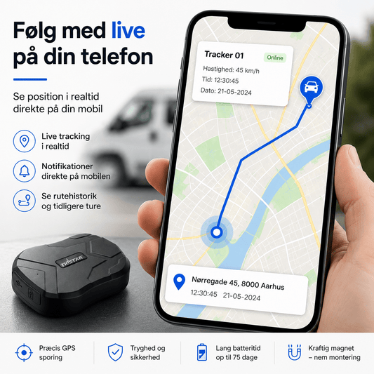 GPS Tracker med APP perfekt til bil/båd/MC