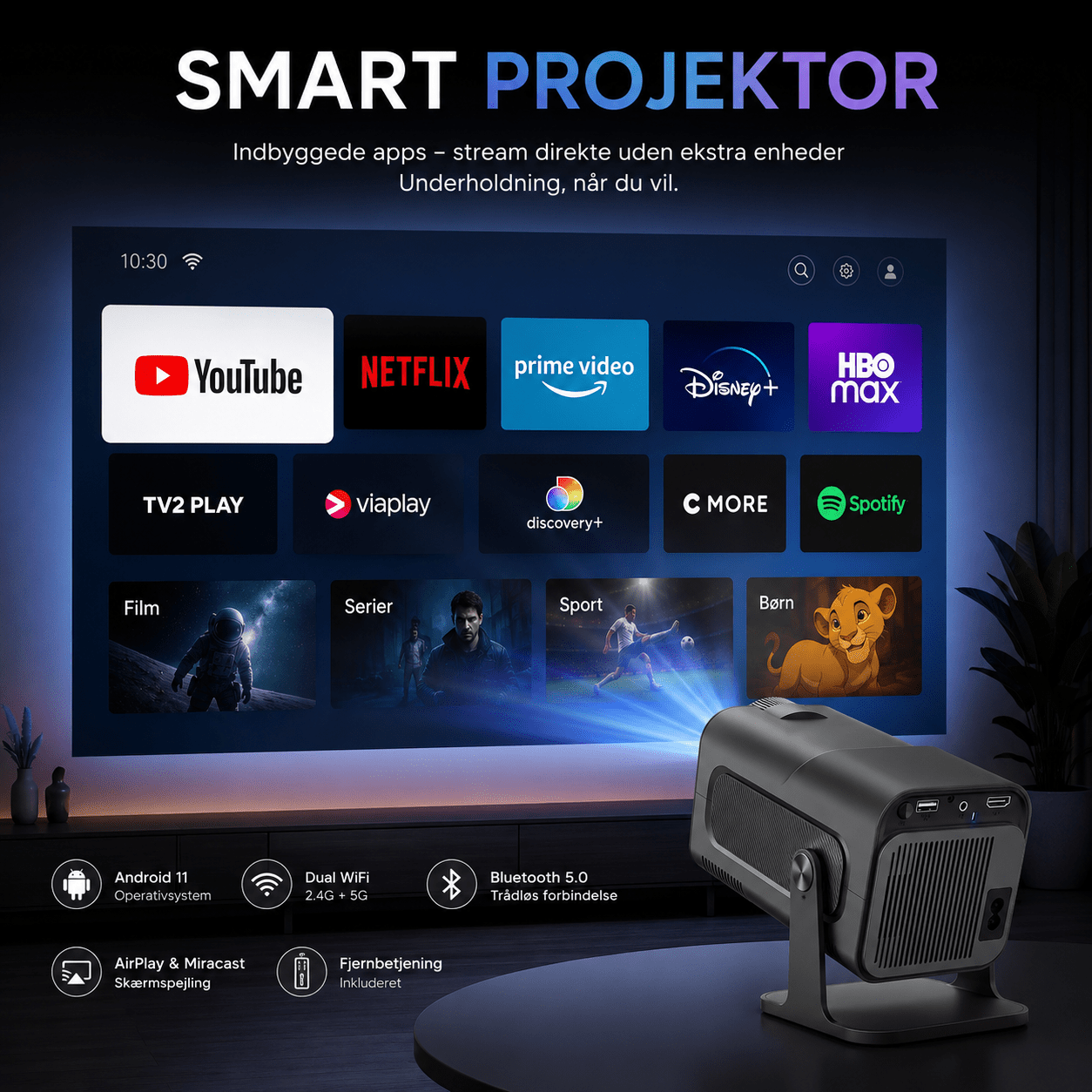 IY3000 Projektor & 120" Projektorlærred – Komplet Hjemmebio Pakke
