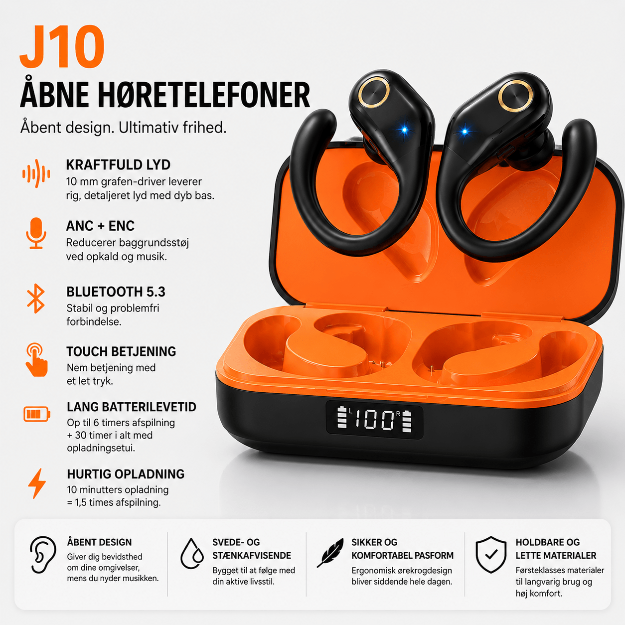 J10 Sport Earbuds – ANC & ENC Støjreduktion