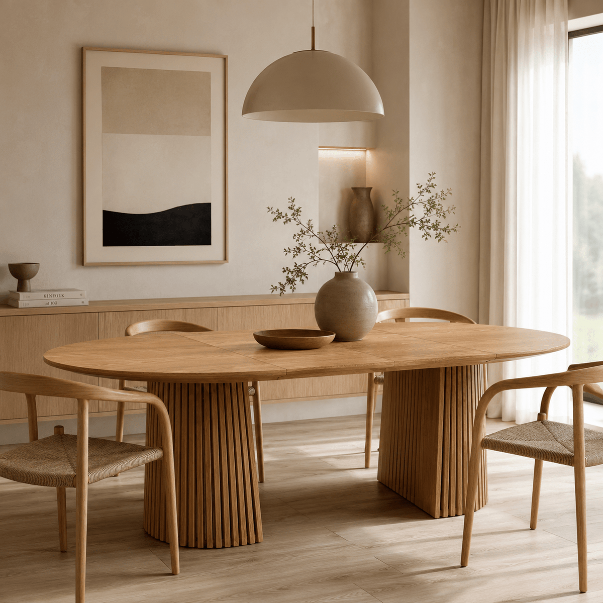 Justerbart Lamel Spisebord 120–200 cm – Egetræsfinish