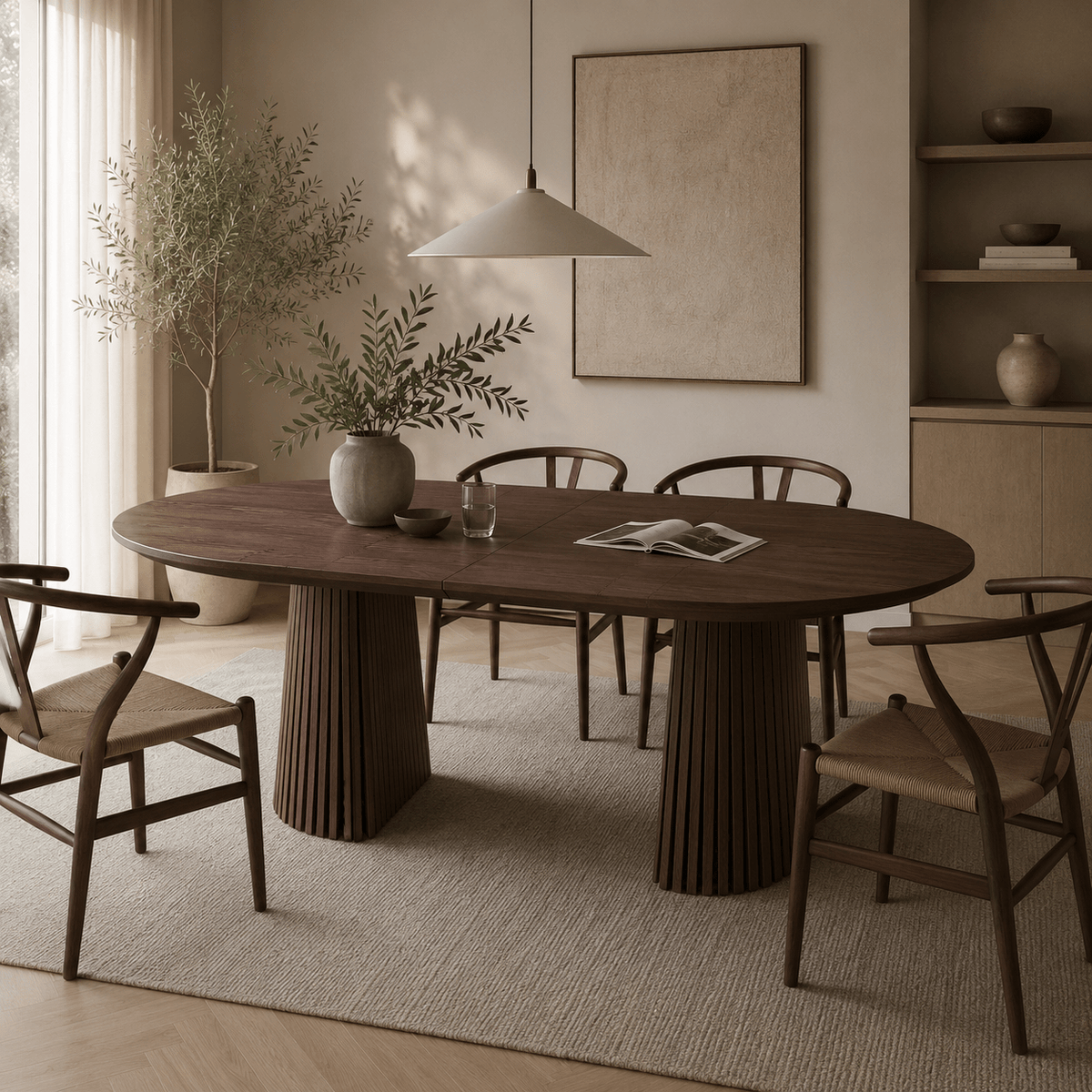 Justerbart Lamel Spisebord 120–200 cm – Mørk Træfinish