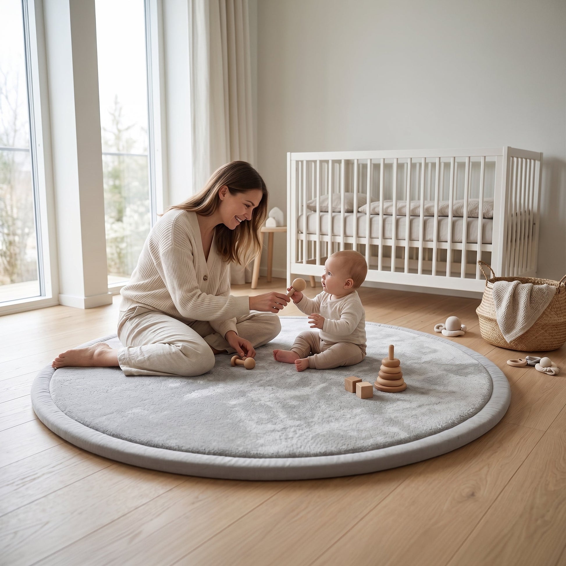 Lunea Luksus Legemåtte rund Ø140 cm – Blød Memory Foam & Skridsikker Bund