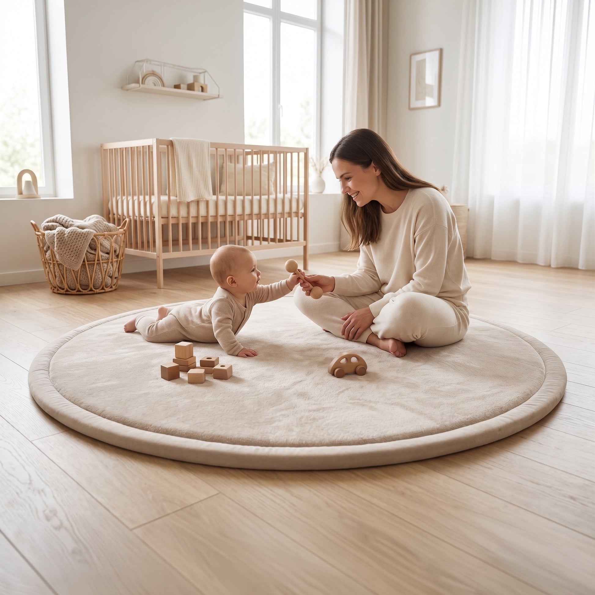 Lunea Luksus Legemåtte rund Ø140 cm – Blød Memory Foam & Skridsikker Bund
