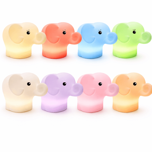 NightHero RGB Natlampe – Elefant - Blød Silikone Børnelampe med Timer & Touch