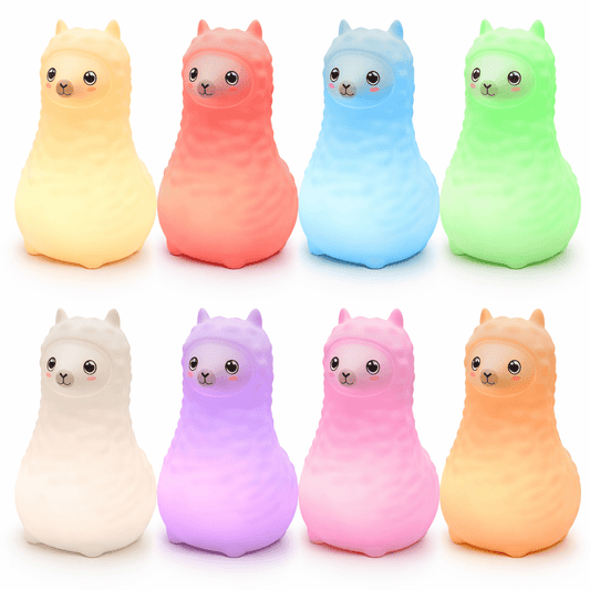 NightHero RGB Natlampe – Lama - Blød Silikone Børnelampe med Timer & Touch