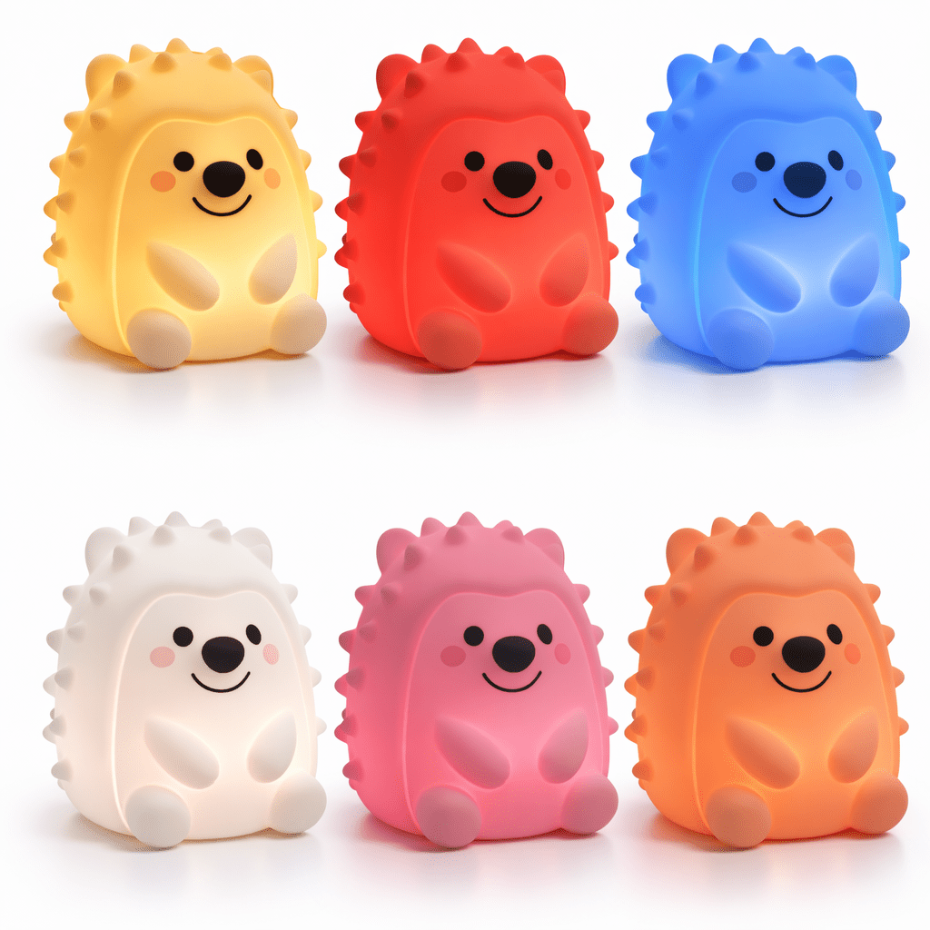 NightHero RGB Natlampe – Pindsvin - Blød Silikone Børnelampe med Timer & Touch