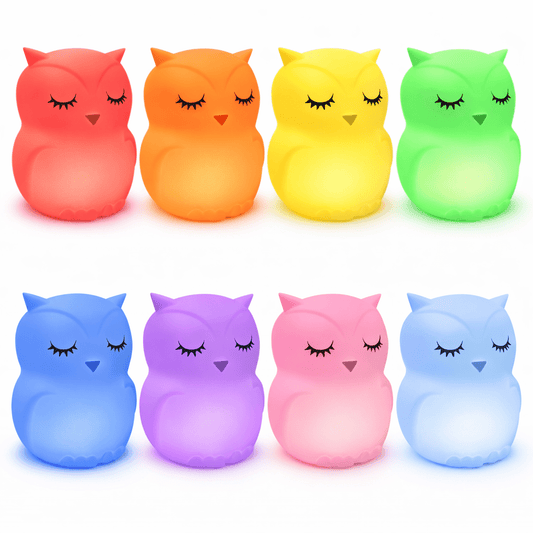 NightHero RGB Natlampe – Ugle - Blød Silikone Børnelampe med Timer & Touch