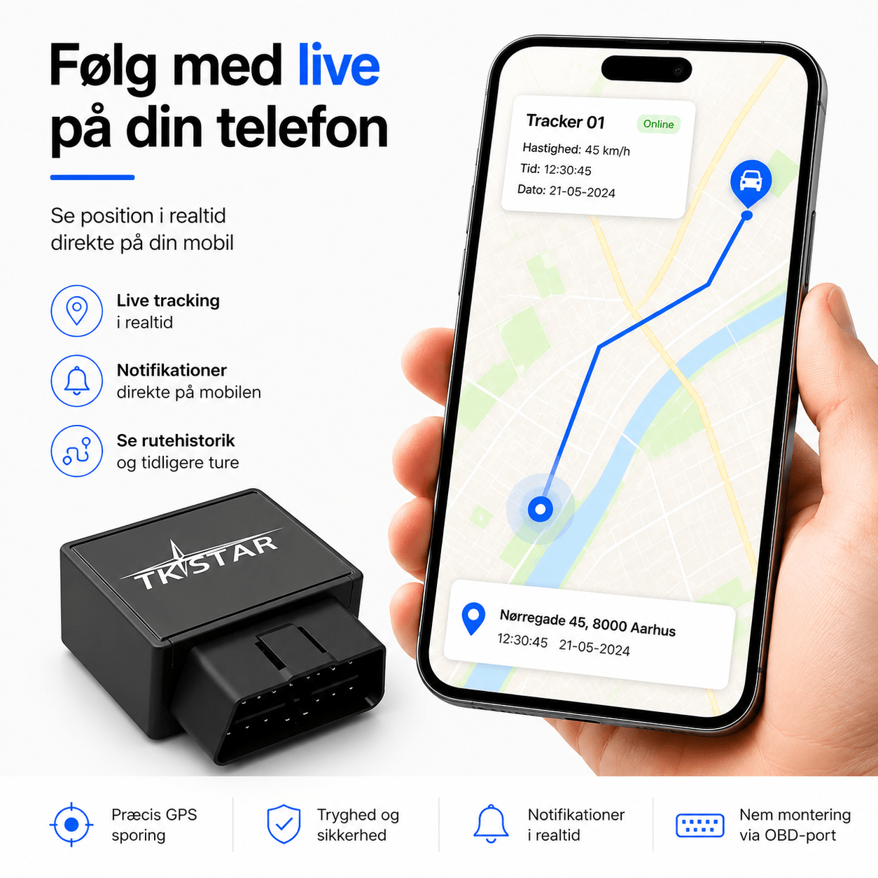 OBD GPS Tracker med APP - Track din bil hurtigt og nemt