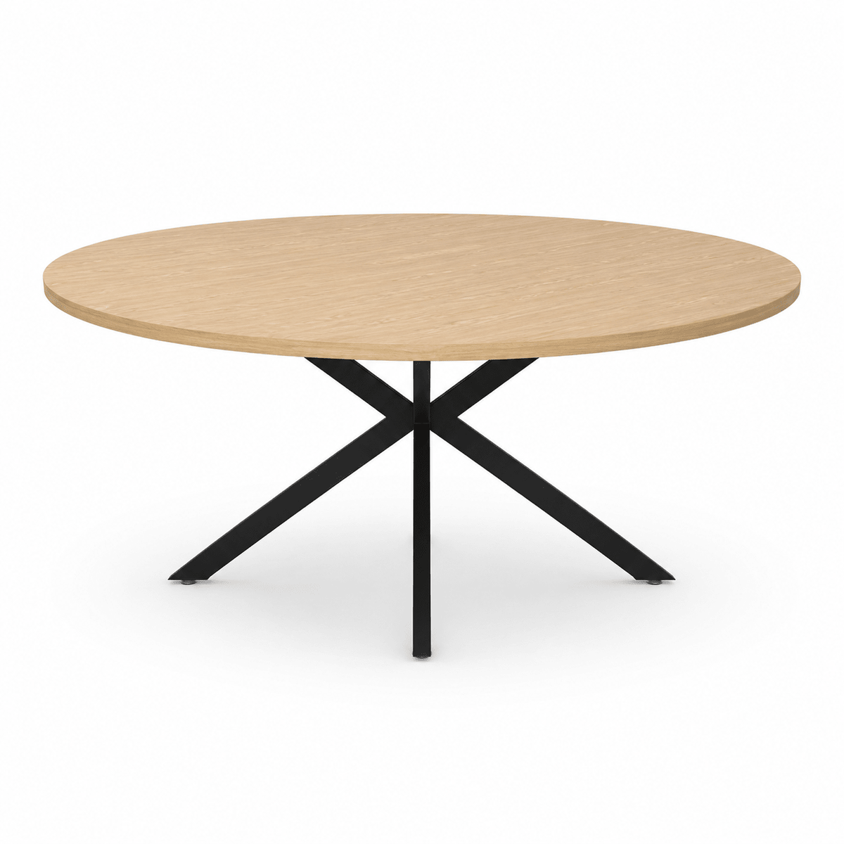 Rundt Spisebord Ø160 cm – Egetræsfinish & Sort Metal