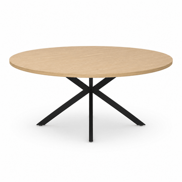 Rundt Spisebord Ø160 cm – Egetræsfinish & Sort Metal