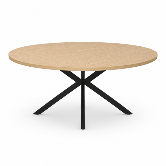Rundt Spisebord Ø160 cm – Egetræsfinish & Sort Metal