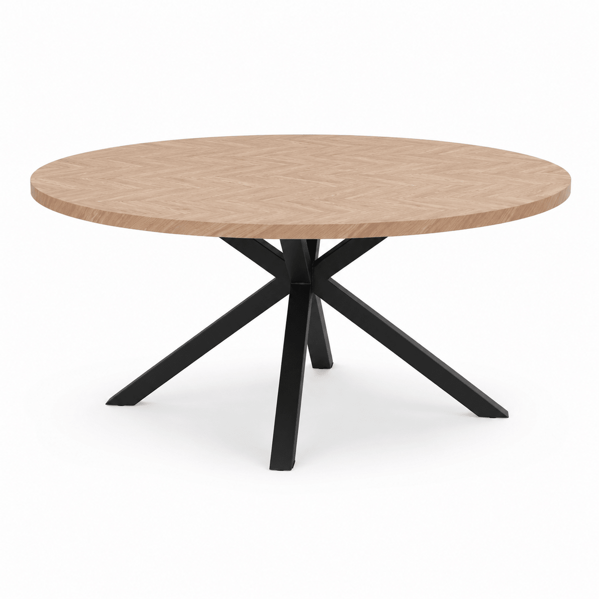 Rundt Spisebord Ø160 cm – Sildebensmønster & Sort Metal