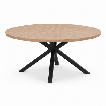 Rundt Spisebord Ø160 cm – Sildebensmønster & Sort Metal