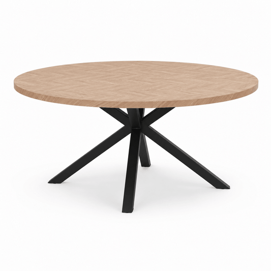 Rundt Spisebord Ø160 cm – Sildebensmønster & Sort Metal