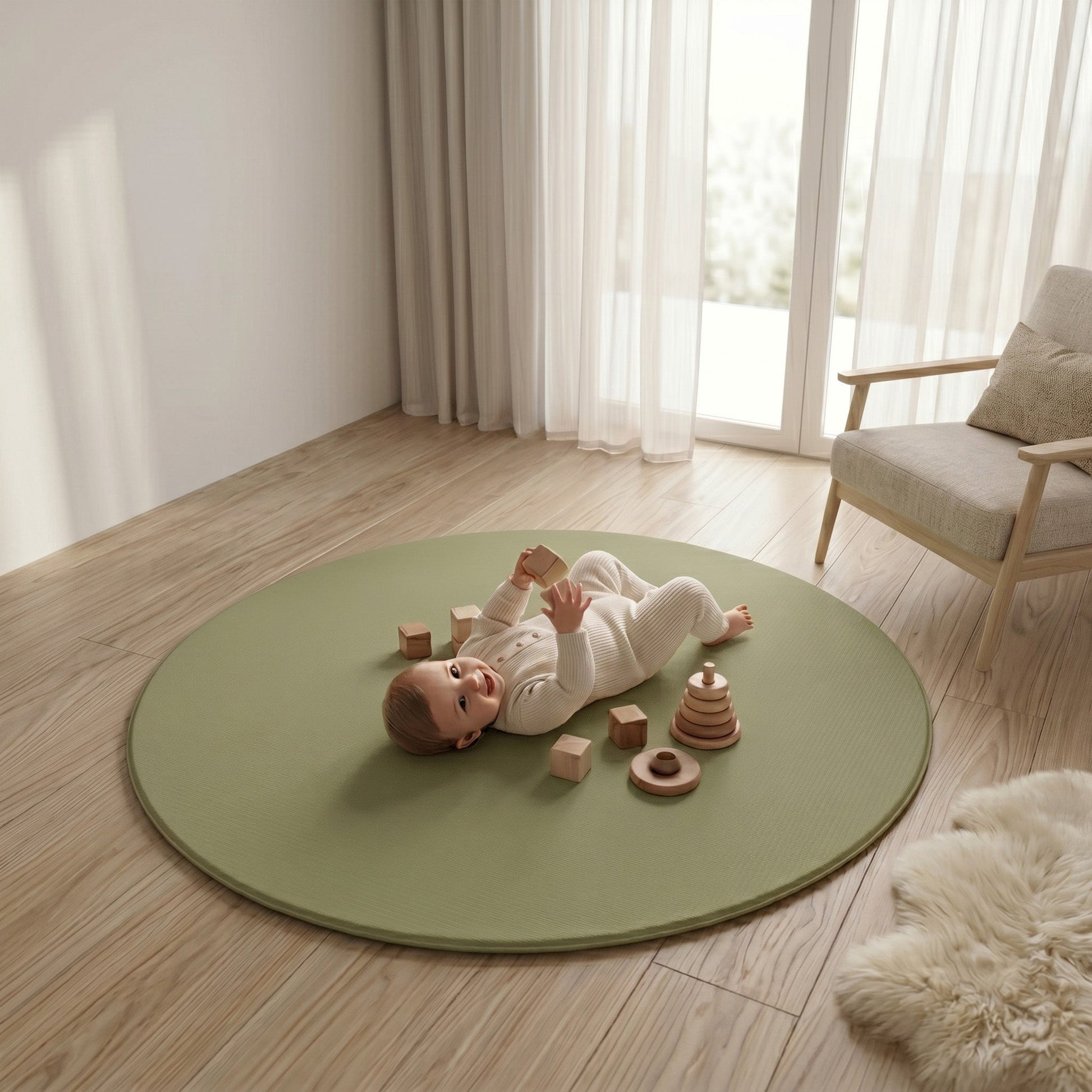 Tumlemåtten Legemåtte – Mint & Oliven (Ø140 CM)