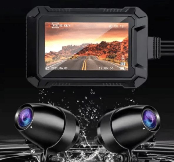 1080P Dashcam til Motorcykel med 3" IPS skærm - GPS, Wifi, Filmer foran og bagved