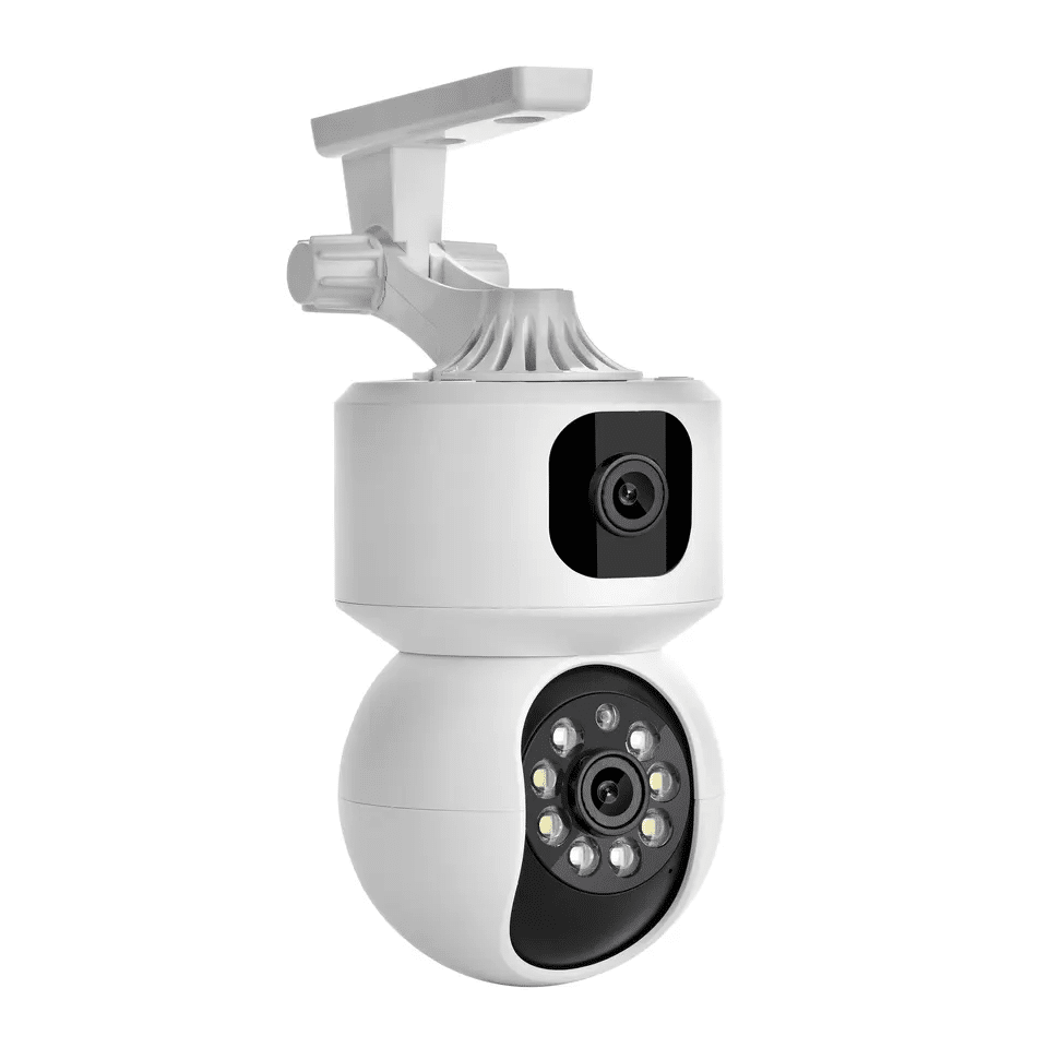 1080P indendørs WIFI Overvågningskamera med drejefunktion og dobbelt linse
