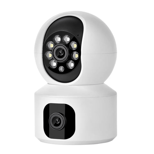 1080P indendørs WIFI Overvågningskamera med drejefunktion og dobbelt linse
