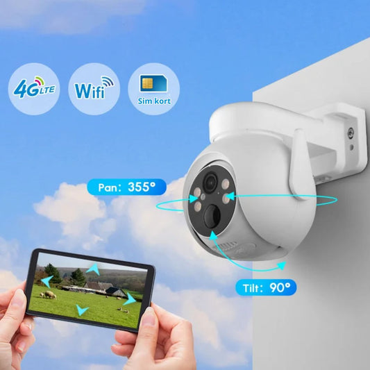 Fuld HD Overvågningskamera med 4G, PTZ drejefunktion, Solcelle, app og meget mere!