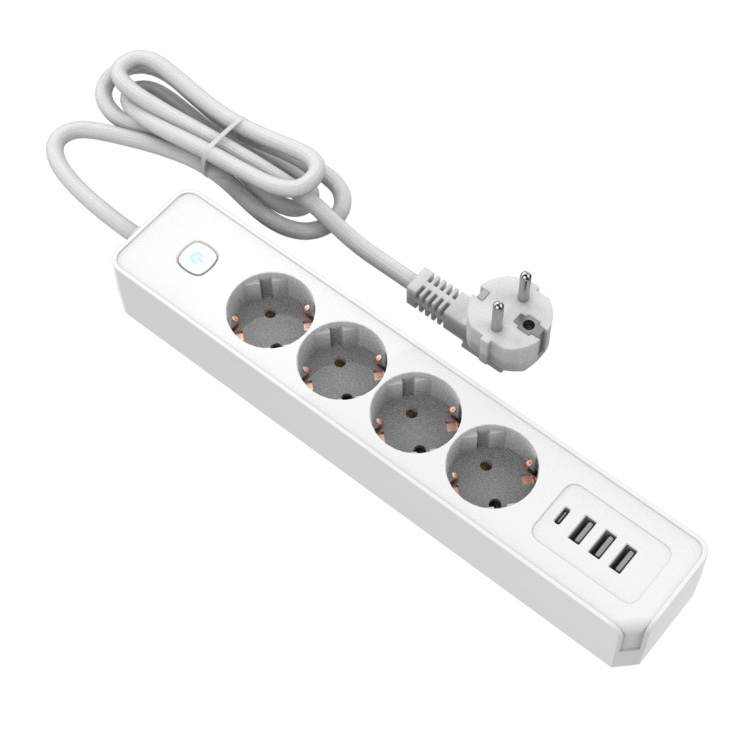 Stikdåse - 4 udtag, 3 USB A stik, 1 USB C stik